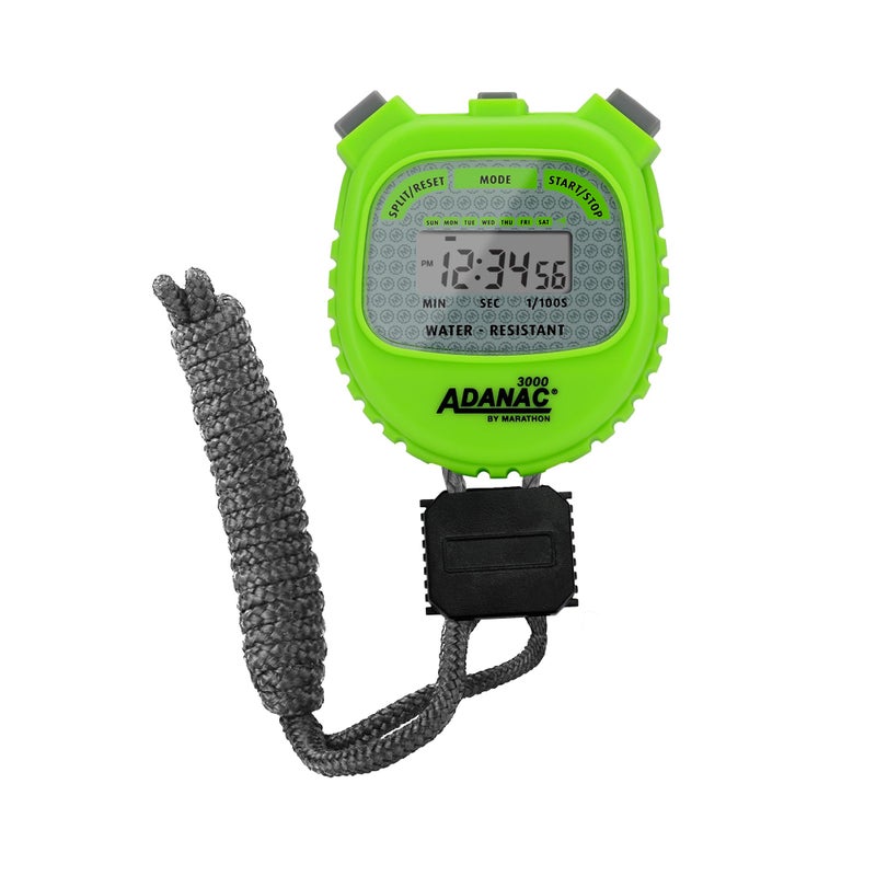Marathon Adanac 3000 Digital Stopwatch Timer, Neon Green - High Precision Accuracy to 1/100th Seconds - Water, Dust & Shock Resistant - 46â€ Lanyard Included - Image 1
